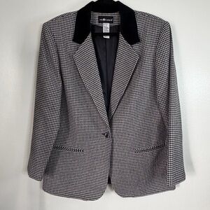 Sag Harbor Blazer Size 16 Black And White Houndstooth Lined Wool Blend Career